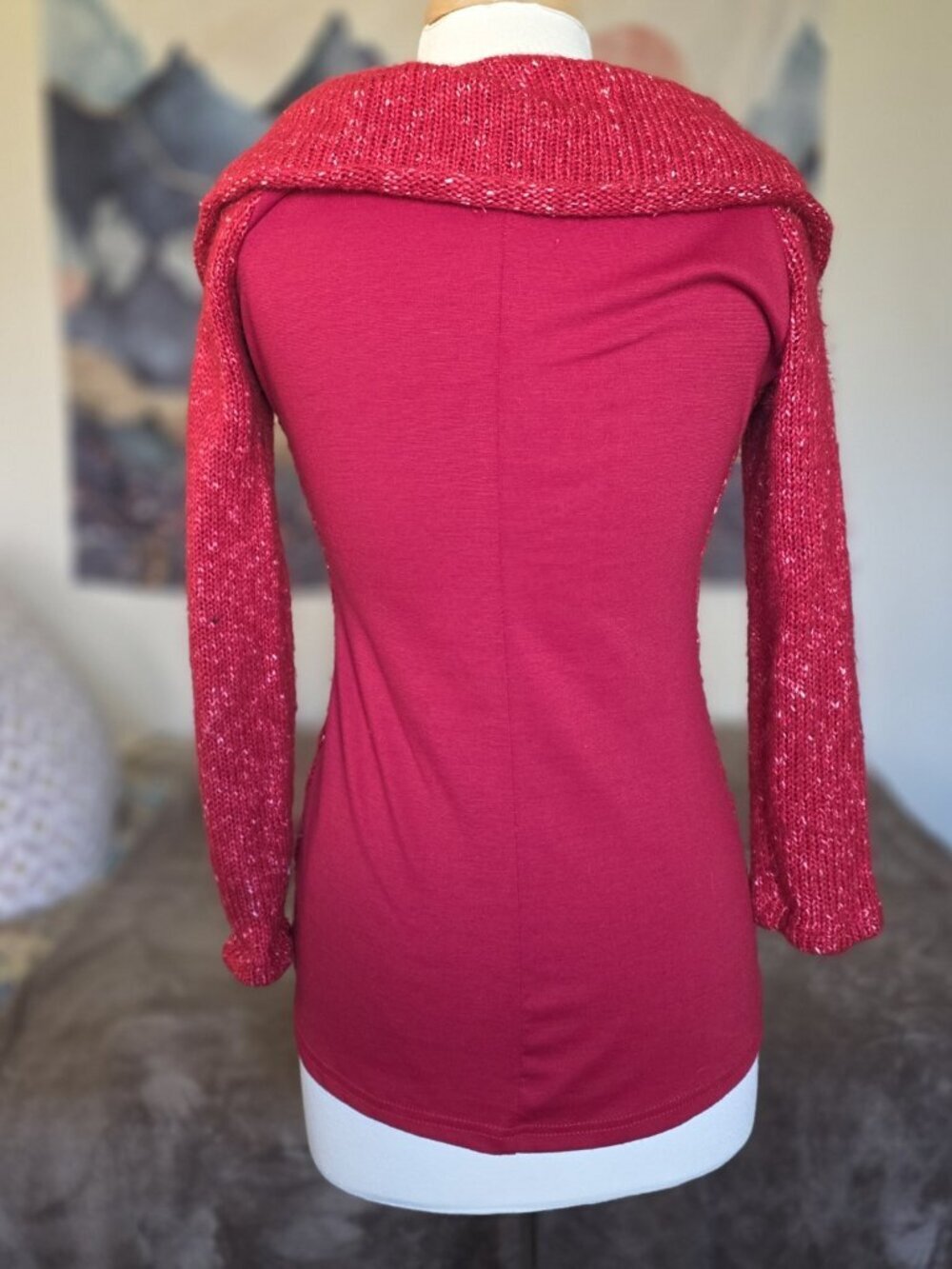 Zone Bleue Paris Vintage Silk Knit Red Off Shoulder Asymmetrical Zip Sweater XS - Picture 5 of 14